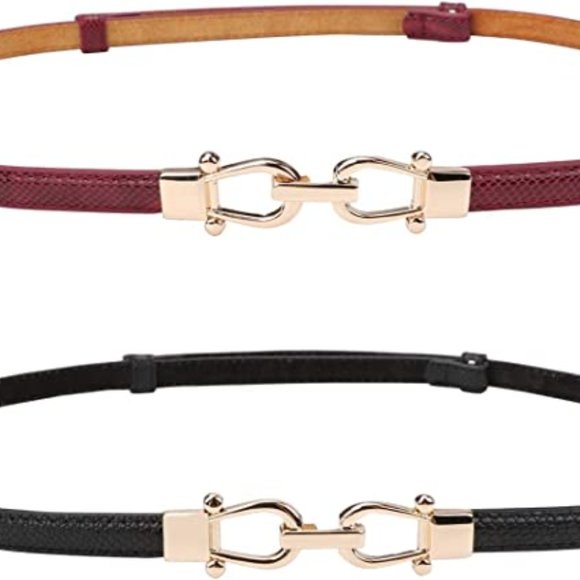 Leather Skinny Women Belt Thin Waist Belts for Dresses up to 37 Inches with